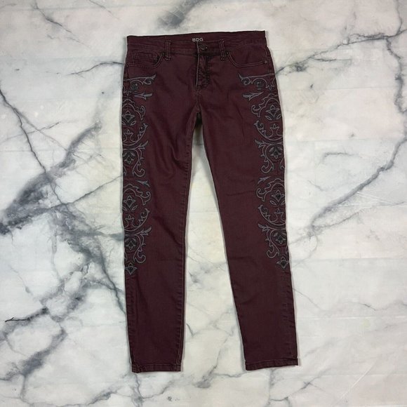 BDG Mid Rise Twig Ankle Jeans Size 29 Waist Skinny Embroidered Maroon - Picture 3 of 8